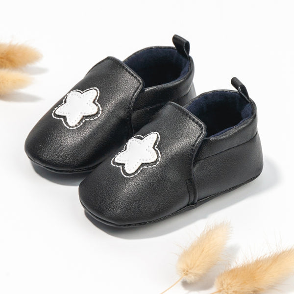 6 to 12 Months Baby Boys & Girls Synthetic Leather Shiny Shoes, Teddy Face Booties (Black)-BT4660
