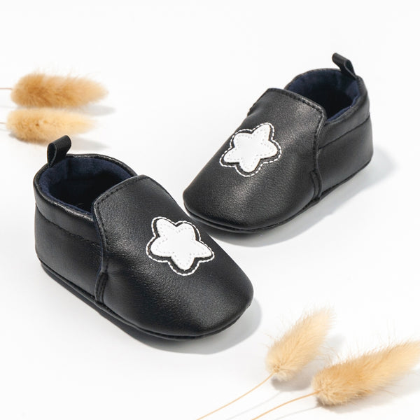 6 to 12 Months Baby Boys & Girls Synthetic Leather Shiny Shoes, Teddy Face Booties (Black)-BT4660