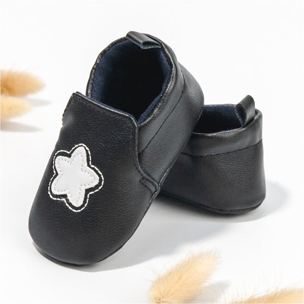 6 to 12 Months Baby Boys & Girls Synthetic Leather Shiny Shoes, Teddy Face Booties (Black)-BT4660