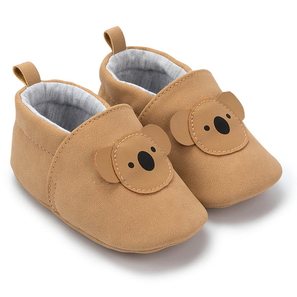 6 to 12 Months Baby Boys & Girls Synthetic Leather Shiny Shoes, Teddy Face Booties (Brown)-BT4661