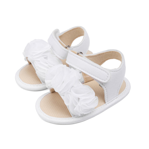6 to 12 Months Baby Girls Anti-Slip Floral Design Hook & Loop Sandal (White)-BT4662