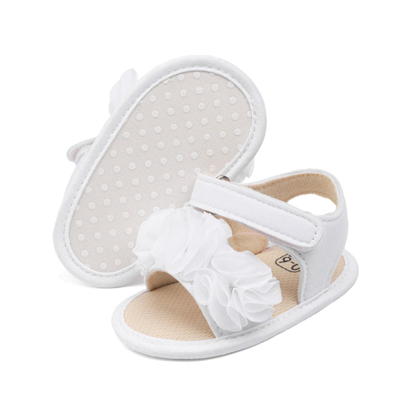 6 to 12 Months Baby Girls Anti-Slip Floral Design Hook & Loop Sandal (White)-BT4662
