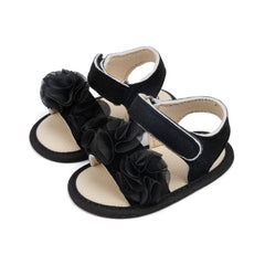 6 to 12 Months Baby Girls Anti-Slip Floral Design Hook & Loop Sandal (Black)-BT4663