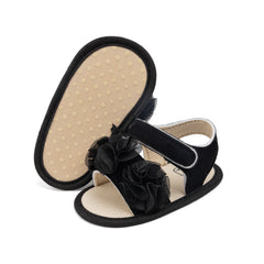 6 to 12 Months Baby Girls Anti-Slip Floral Design Hook & Loop Sandal (Black)-BT4663