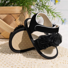 6 to 12 Months Baby Girls Anti-Slip Floral Design Hook & Loop Sandal (Black)-BT4663