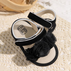 6 to 12 Months Baby Girls Anti-Slip Floral Design Hook & Loop Sandal (Black)-BT4663