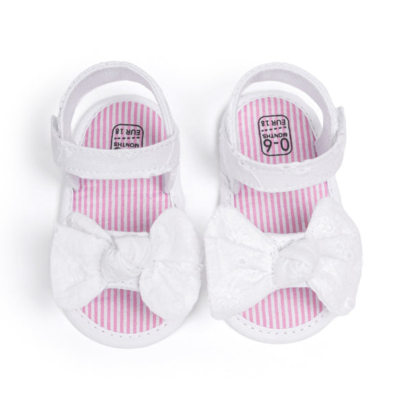 6 to 12 Months Baby Girls Anti-Slip Bow Pattern Hook & Loop Sandal (White)-BT4665