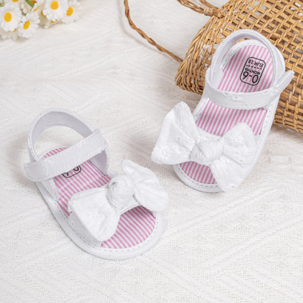 6 to 12 Months Baby Girls Anti-Slip Bow Pattern Hook & Loop Sandal (White)-BT4665