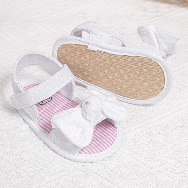6 to 12 Months Baby Girls Anti-Slip Bow Pattern Hook & Loop Sandal (White)-BT4665
