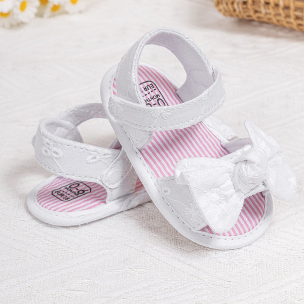 6 to 12 Months Baby Girls Anti-Slip Bow Pattern Hook & Loop Sandal (White)-BT4665