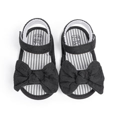 6 to 12 Months Baby Girls Anti-Slip Bow Pattern Hook & Loop Sandal (Black)-BT4666