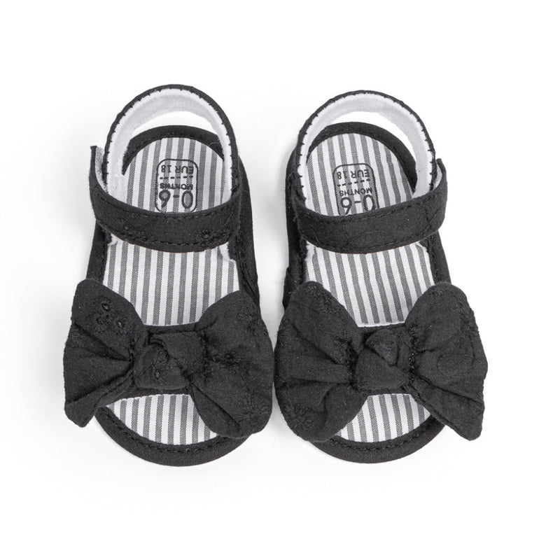 6 to 12 Months Baby Girls Anti-Slip Bow Pattern Hook & Loop Sandal (Black)-BT4666