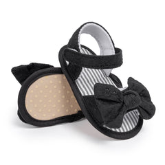 6 to 12 Months Baby Girls Anti-Slip Bow Pattern Hook & Loop Sandal (Black)-BT4666