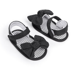 6 to 12 Months Baby Girls Anti-Slip Bow Pattern Hook & Loop Sandal (Black)-BT4666