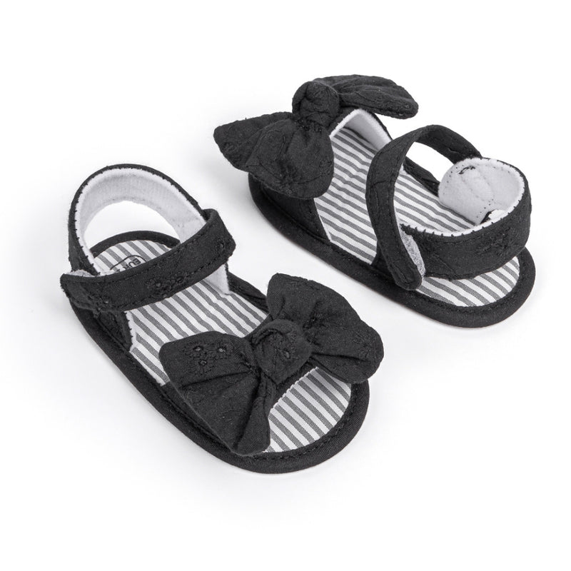 6 to 12 Months Baby Girls Anti-Slip Bow Pattern Hook & Loop Sandal (Black)-BT4666