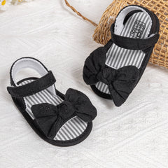 6 to 12 Months Baby Girls Anti-Slip Bow Pattern Hook & Loop Sandal (Black)-BT4666
