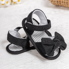 6 to 12 Months Baby Girls Anti-Slip Bow Pattern Hook & Loop Sandal (Black)-BT4666