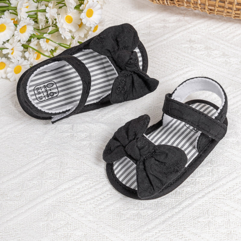 6 to 12 Months Baby Girls Anti-Slip Bow Pattern Hook & Loop Sandal (Black)-BT4666
