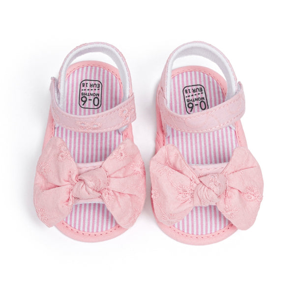 6 to 12 Months Baby Girls Anti-Slip Bow Pattern Hook & Loop Sandal (Pink)-BT4667