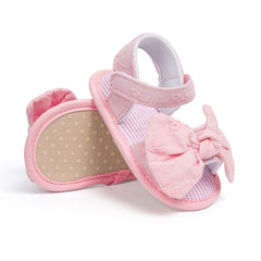 6 to 12 Months Baby Girls Anti-Slip Bow Pattern Hook & Loop Sandal (Pink)-BT4667