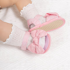 6 to 12 Months Baby Girls Anti-Slip Bow Pattern Hook & Loop Sandal (Pink)-BT4667
