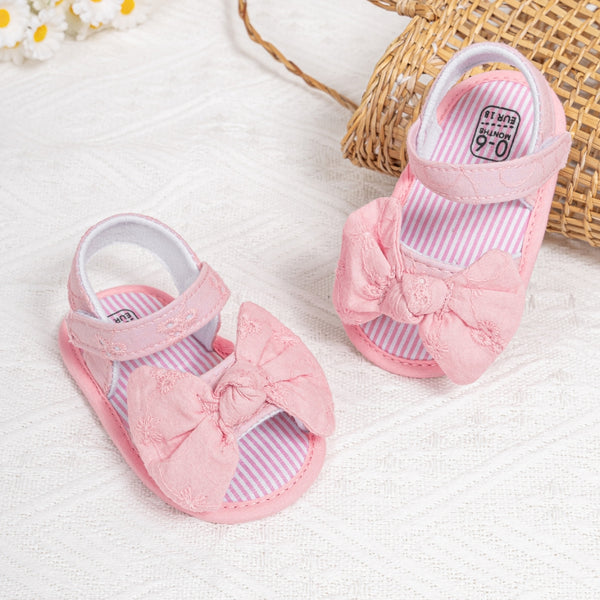 6 to 12 Months Baby Girls Anti-Slip Bow Pattern Hook & Loop Sandal (Pink)-BT4667