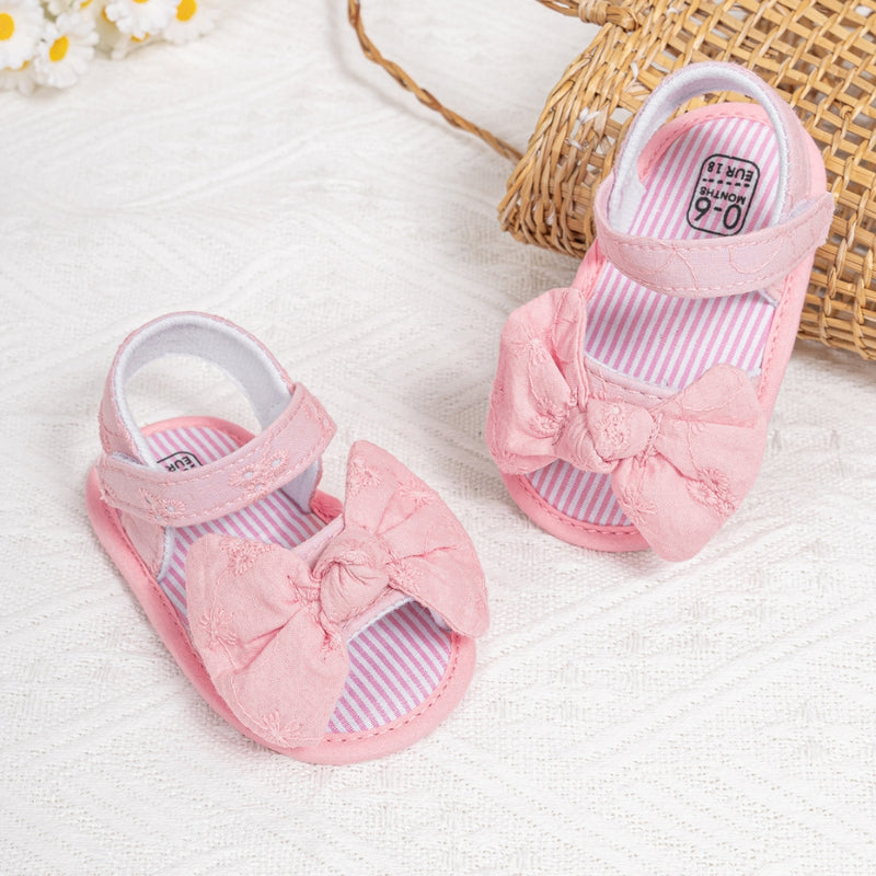 6 to 12 Months Baby Girls Anti-Slip Bow Pattern Hook & Loop Sandal (Pink)-BT4667