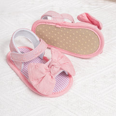 6 to 12 Months Baby Girls Anti-Slip Bow Pattern Hook & Loop Sandal (Pink)-BT4667