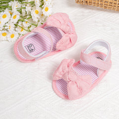 6 to 12 Months Baby Girls Anti-Slip Bow Pattern Hook & Loop Sandal (Pink)-BT4667