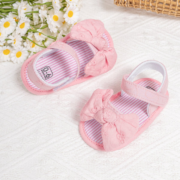 6 to 12 Months Baby Girls Anti-Slip Bow Pattern Hook & Loop Sandal (Pink)-BT4667