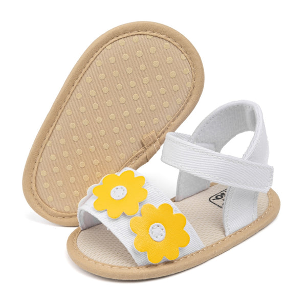 6 to 12 Months Baby Girls Anti-Slip Floral Design Hook & Loop Sandal (White)-BT4668
