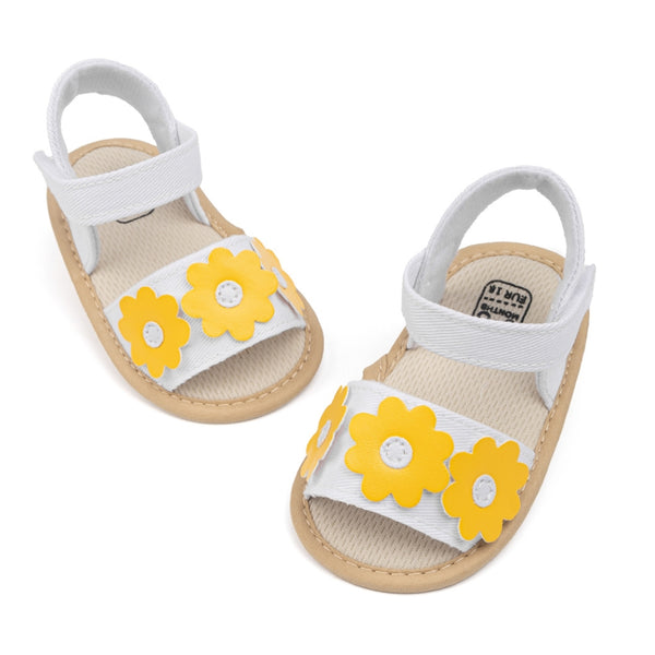 6 to 12 Months Baby Girls Anti-Slip Floral Design Hook & Loop Sandal (White)-BT4668