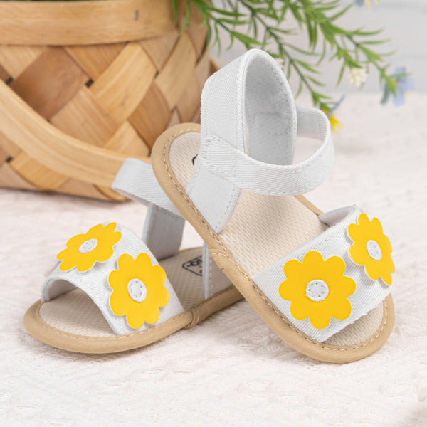 6 to 12 Months Baby Girls Anti-Slip Floral Design Hook & Loop Sandal (White)-BT4668