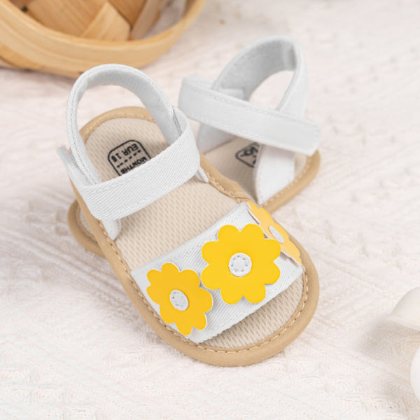 6 to 12 Months Baby Girls Anti-Slip Floral Design Hook & Loop Sandal (White)-BT4668