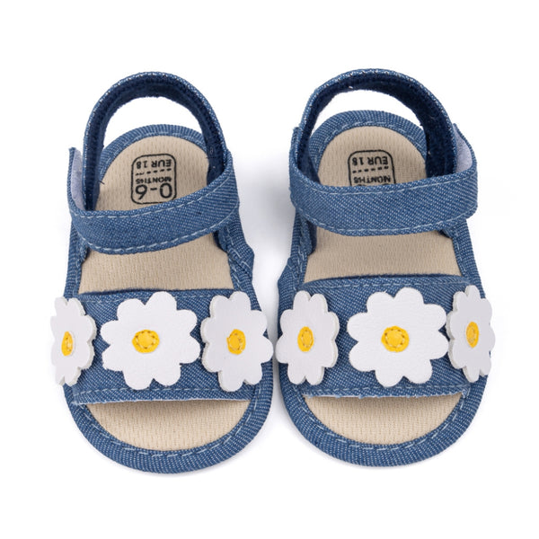 6 to 12 Months Baby Girls Anti-Slip Floral Design Hook & Loop Sandal (Blue)-BT4669