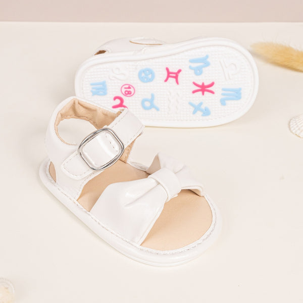 Neska Moda 6 to 12 Months Baby Girls Anti-Slip Bow Pattern Hook & Loop Sandal (White)-BT4670