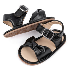 6 to 12 Months Baby Girls Anti-Slip Bow Pattern Hook & Loop Sandal (Black)-BT4671