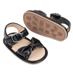 6 to 12 Months Baby Girls Anti-Slip Bow Pattern Hook & Loop Sandal (Black)-BT4671