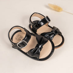 6 to 12 Months Baby Girls Anti-Slip Bow Pattern Hook & Loop Sandal (Black)-BT4671