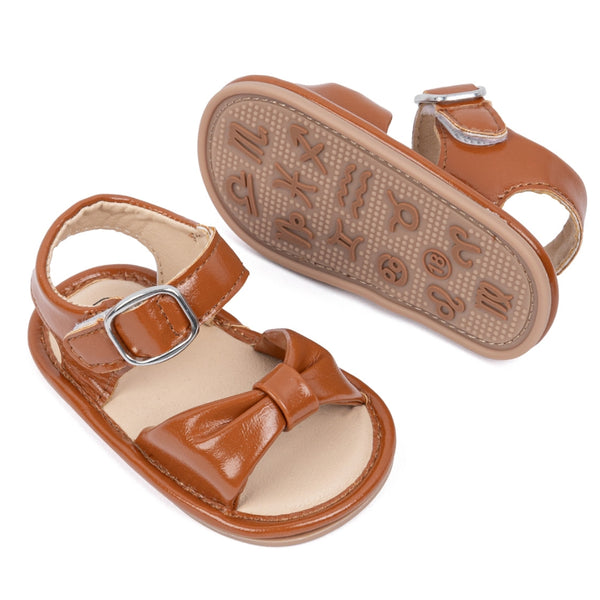 6 to 12 Months Baby Girls Anti-Slip Bow Pattern Hook & Loop Sandal (Brown)-BT4672