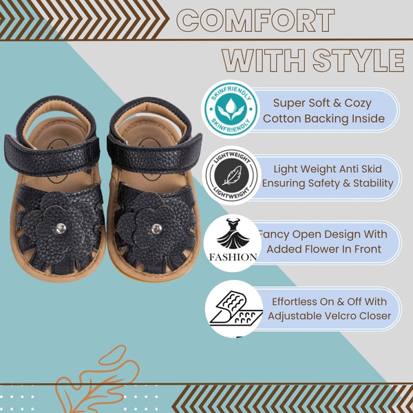 6 to 12 Months Baby Boys & Girls Shoes,Infant Non Slip Booties (Black)-BT4673