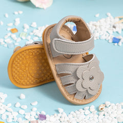 Neska Moda 6 to 12 Months Baby Girls Anti-Slip Floral Design Hook & Loop Sandal (Grey)-BT4674