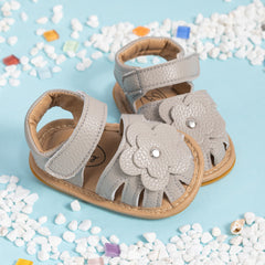 Neska Moda 6 to 12 Months Baby Girls Anti-Slip Floral Design Hook & Loop Sandal (Grey)-BT4674