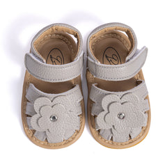 Neska Moda 6 to 12 Months Baby Girls Anti-Slip Floral Design Hook & Loop Sandal (Grey)-BT4674