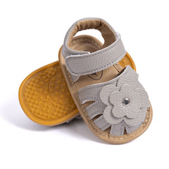 Neska Moda 6 to 12 Months Baby Girls Anti-Slip Floral Design Hook & Loop Sandal (Grey)-BT4674