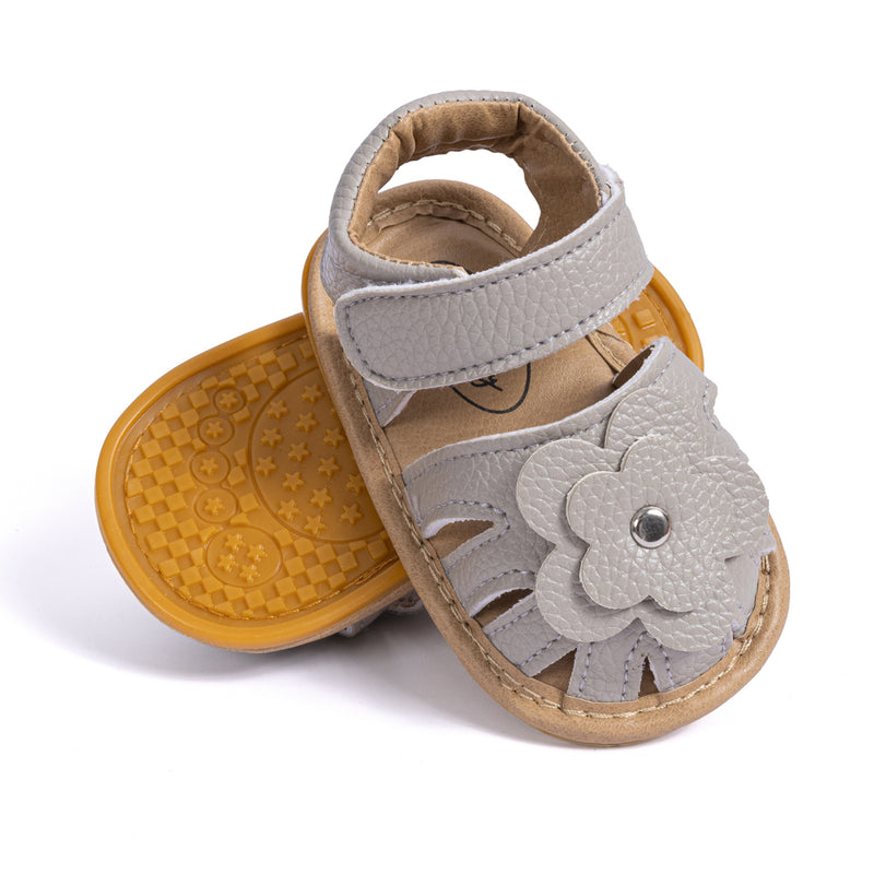 Neska Moda 6 to 12 Months Baby Girls Anti-Slip Floral Design Hook & Loop Sandal (Grey)-BT4674