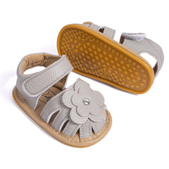 Neska Moda 6 to 12 Months Baby Girls Anti-Slip Floral Design Hook & Loop Sandal (Grey)-BT4674