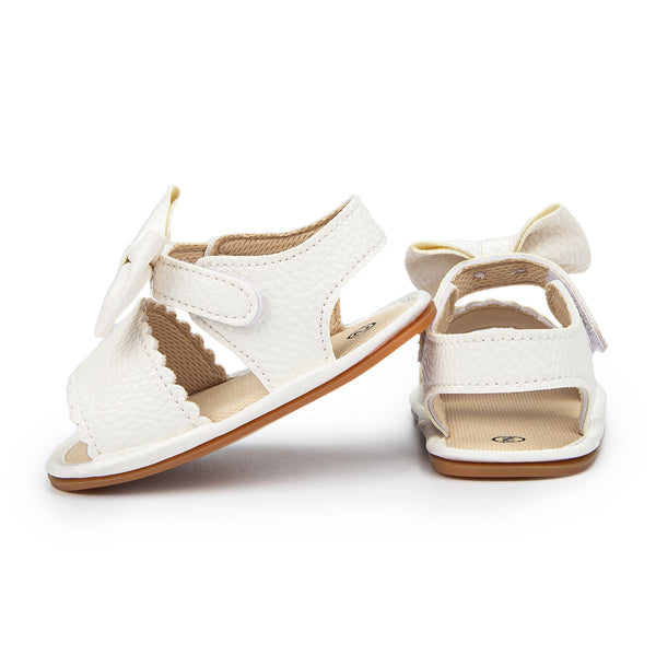 6 to 12 Months Baby Girls Anti-Slip Bow Design Hook & Loop Sandal (White)-BT4675