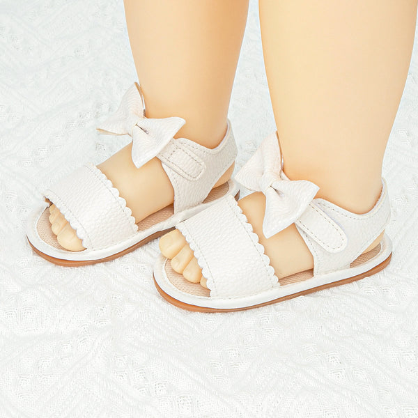 6 to 12 Months Baby Girls Anti-Slip Bow Design Hook & Loop Sandal (White)-BT4675