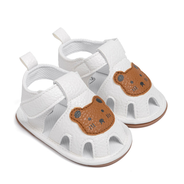 Neska Moda 6 to 12 Months Baby Girls Anti-Slip Teddy Bear Face Hook & Loop Sandal (White)-BT4678